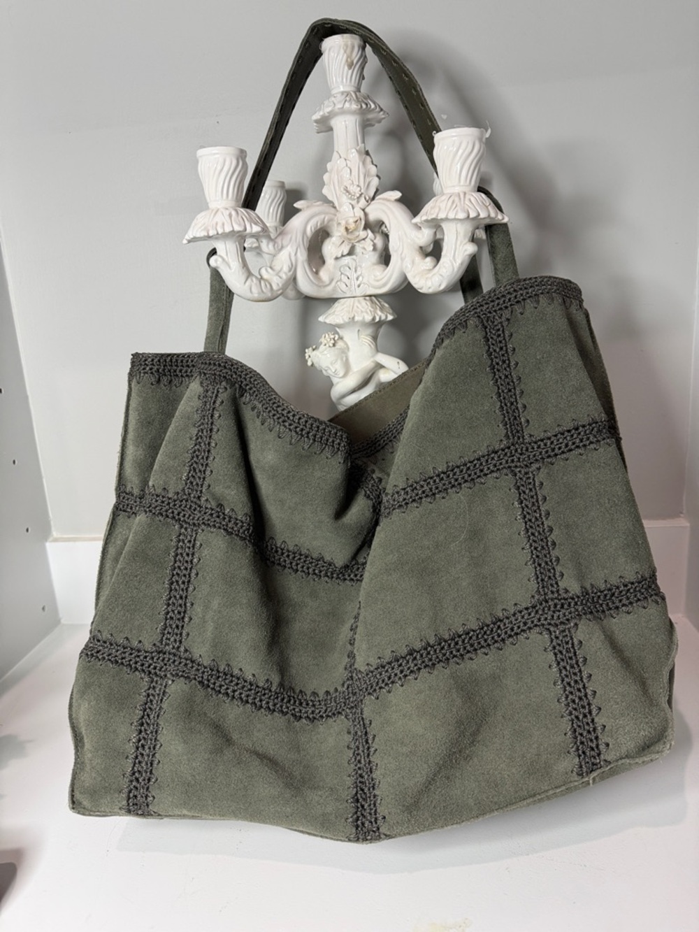 Classic Olive Suede Tote Bag by